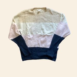 H&M Womens Striped Crew Neck Knit Sweater Size S Pink/Tan Colorblock Soft